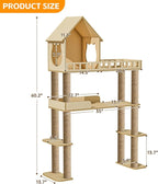 Wood Cat Tree for Automatic Litter Box, 60.2 Inch Tall Modern Cat Tree Tower with Litter Box Enclosure, Multi-Level Wooden Cats Tower Furniture with Scratching Posts, Condo House for Indoor Cats
