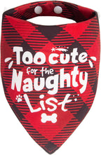Christmas Dog Bandanas Naughty & Nice Idea Funny Holiday Stocking Pet Scarf Gifts - Too Cute for the Naughty List, Red Plaid, Extra Large Breed, 75lbs+