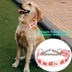 Martingale Dog Collar with Chain - Rose Flower Pattern Adjustable Anti Pull Training Collar Soft & Durable Design for Medium, Large & XL Dogs (Large, Rose Flower)