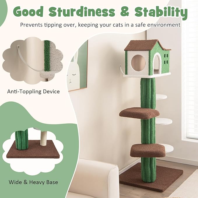 Tangkula Tall Cat Tree for Indoor Cat, 7-Tier 61” Modern Cat Tower with Sisal Scratching Posts, Top Condo, Soft Mohair Plush Fabric, Cute Cat Tree for Large Cats 20 lbs Heavy Duty