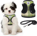 KOOLTAIL Small Dog Harness & Leash Set, Soft Mesh Padded Adjustable Reflective Plaid Harness, Green S