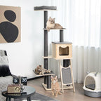 Tangkula Tall Cat Tree, 69 Inch 5-Tier Wood Cat Tower with Scratching Sisal Posts, Top Perch, Cute Cat Condo, Modern Cat Tree with Washable Cushions for Indoor Cats Large Adult (Grey)