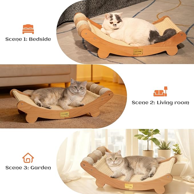 CHEERPALS Sisal Cat Scratcher Bed with Balls Cat Scratching Post for Indoor Cats Hammock, Natural Sisal Cat Scratch Wooden Cat Furniture(Large)