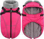 Queenmore Dog Coat,Windproof Dog Coat for Medium Dogs,Dogs Jackets with Harness Built in,Waterproof Doggy Coats with Zipper On Back,Reflective Cold Weather Coats for Dachshund,Boston Terrier,RoseRed,M