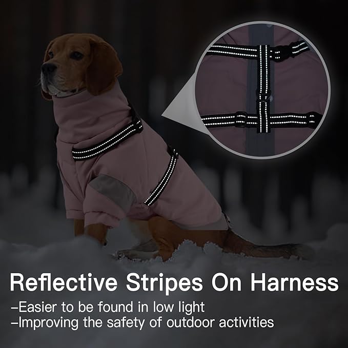 XS Dog Winter Coat with Harness Built in - Turtleneck with Sleeves| Reflective Water-Repellent Jackets for Cold Night,Warm Snow Suit for Snowy Day,Chihuahua (Light Pink)