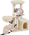Yaheetech Cat Tree, Multi Level Climbing Tower for Indoor Cats, Pet Activity Center Scratching Post Indoor Furniture Bed with Basket for Kittens, Beige