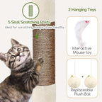 Globlazer Cat Tree Condo Tower for Multiple Indoor Cats, 52in Multi-Level Cat Scratching Tree with Cat Condos, 5 Sisal Scratching Posts, 2 Padded Perches, Big Haging Basket, Widened Base, S52, Beige