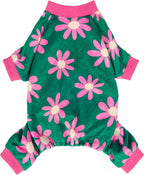 Fitwarm Flower Fleece Dog Pajamas, Warm Winter Dog Clothes for Small Dogs Girl, Cozy Pet Onesie with Feet, Dark Green, XS
