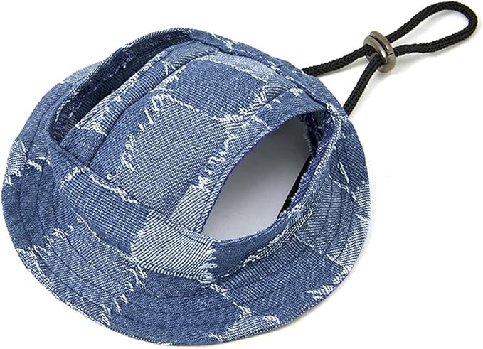Round Brim Princess Hat Visor Hat Pet Dog Mesh Porous Sun Hat with Ear Holes for Small, Extra Small Dog Teddy, Pug, Chihuahua, Shih Tzu, Yorkshire Terriers, Papillon V-Jeans Blue M