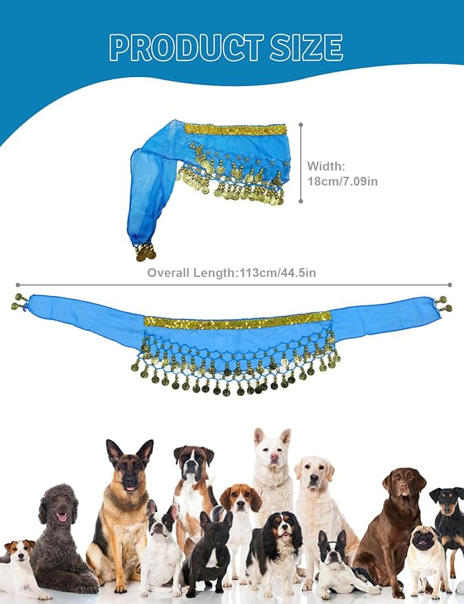 Dog Belly Dancer Costume - Puppy Outfit with Sequin Waist Chain & Hip-Shaking Skirt - Ideal for Corgi and Puppy Birthday Parties or Halloween Celebrations(Small,Lake Blue)