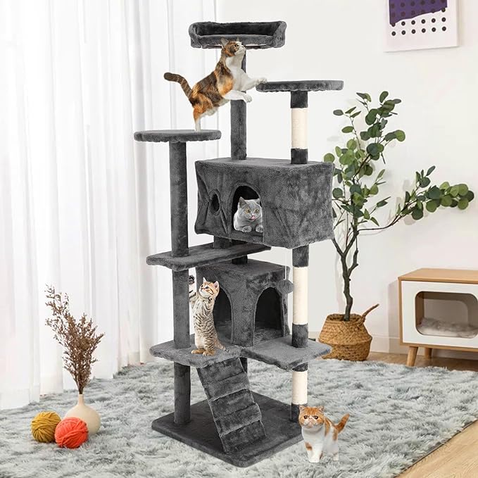 Cat Tree 70 Inches Cat Tower for Indoor Cats Multi-Level Cat Condo with Litter Box Enclosure,Scratching Posts for Indoor Cats (Ashy)