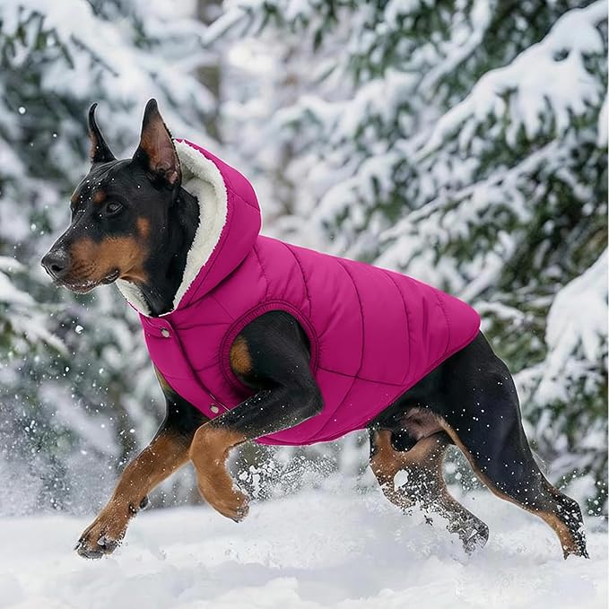 Fleece Hoodie, Windproof Waterproof Coat, Winter Warm Jacket, Cold Weather Pet Apparel Clothes Vest for Small Medium Large Dogs (S, Pink)