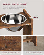 Vantic Elevated Dog Bowls, Adjustable Raised Dog Bowl Stand for Medium Sized Pet, Sturdy Particle Board Food Feeder with 2 Stainless Steel Dishes, Rustic Brown