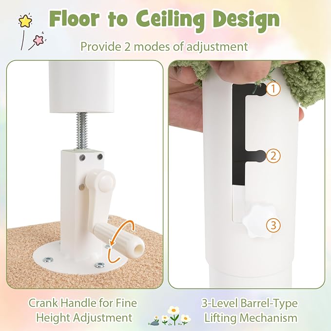 Tangkula Floor to Ceiling Cat Tree, 5 Tier Tall Cat Tower with 86”-99.5” Adjustable Height, Extra Replaceable Post, Tension Cat Tree with Space Capsule, Condo, Sisal Scratching Posts & Rope, Ladder