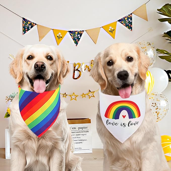 Pride Dog Bandana Large 1PCS, Rainbow Scarf for Boy and Girl, Colorful Durable Triangle Reversible Bibs for Puppy Pet