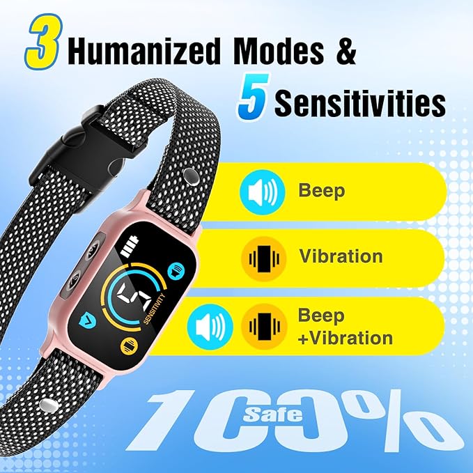 2 Pack Bark Collar, Smart Dog Bark Collar for Large Medium Small Dogs, Rechargeable Ultra-Light Training Collar with Beep Vibration, Anti Barking Device with 5-Level Sensitivity (Pink)