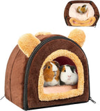 Pet Soft Guinea Pig & Rabbit Cozy Hideout House - Small Animal Bed for Guinea Pigs, Rabbits, Hamsters, Rats & Chinchillas Cave Bed (Coffee)
