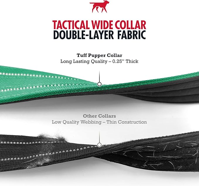 Tuff Pupper Tactical Dog Collar with Handle | Heavy Duty Adjustable Dog Collar | Military Nylon Collar for Medium Dogs | Quick-Release Buckle | Soft Padded Comfort | Training Control (Green, Medium)