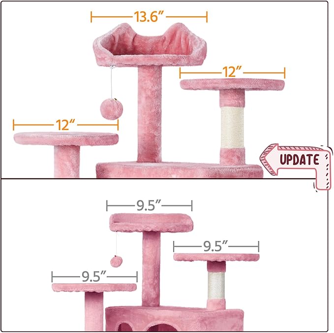 Topeakmart 54in Cat Tree, Cat Tower w/Large Cat Condo Scratching Posts and Perch, Cat Stand House Furniture, Pink