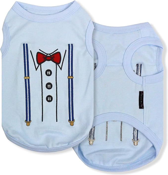 Parisian Pet Dog Shirt – 100% Cotton Bow Tie Shirts for Large Dogs – Sleeveless Puppy Clothes – Lightweight and Breathable Pet Apparel – Formal Tuxedo Boy Dog Clothes - Stretchy T Shirts for Dogs