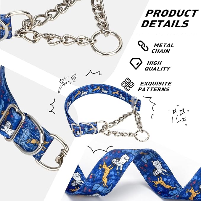Heavy Duty Chain Dog Collar - No-Pull Martingale Choke Collar with Adjustable Slip Training Collar for for Medium, Large & XL Dogs（Elephant XL）