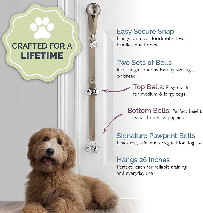 PoochieBells Dog Door Bells for Potty Training, Quick & Easy Puppy Potty Training Method Included, Handcrafted in USA with Loud, Paw-Safe Bells, Espresso