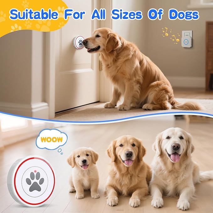 ChunHee Dog Door Bell for Potty Training – Wireless Doggie Doorbell to Go Outside, 1.6in Touch Surface, Easy for Puppy & Adult Dogs, IP55 Waterproof, 500FT Range, 55 Ringtones, Adjustable Volume