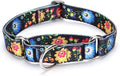 Martingale Dog Collars - Flower Multicolor Cute Patterns, Adjustable Nylon Training Dog Collar Suitable for Boy and Girl Dogs Medium Large Dogs (M, Black)