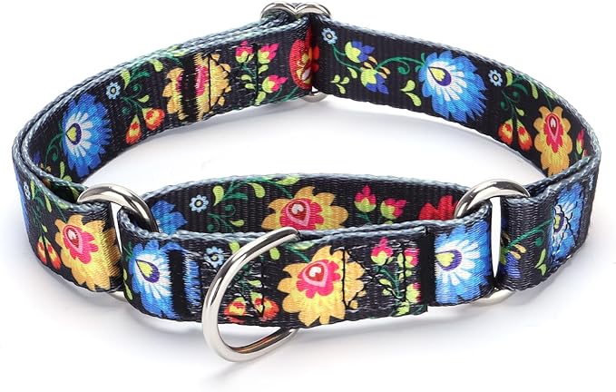 Martingale Dog Collars - Flower Multicolor Cute Patterns, Adjustable Nylon Training Dog Collar Suitable for Boy and Girl Dogs Medium Large Dogs (L, Black)