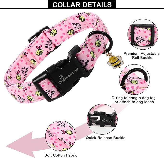 ARING PET Bee Dog Collar, Cute Spring Summer Pink Yellow Honeybees Pet Collars for Puppy Small Medium Large Boy Girl Dogs-XS