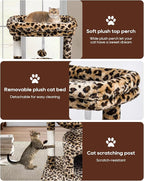 SYANDLVY Small Leopard Print Cat Tree for Indoor Cats, Cat Tower with Scratching Post, Modern Cat House with Padded Perch, Kittens Condo with Cradle, Cat Cave