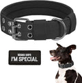 Tactical Dog Collar Military Dog Collar Adjustable Training Nylon Collar Heavy Duty Metal Buckle Tactical Collars for Medium Large, with Black Patch (Black, Large)
