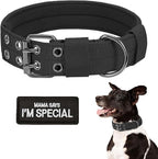 Tactical Dog Collar Military Dog Collar Adjustable Training Nylon Collar Heavy Duty Metal Buckle,Tactical Collars for Medium Large Dogs, with Black Patch (Black, X-Large)