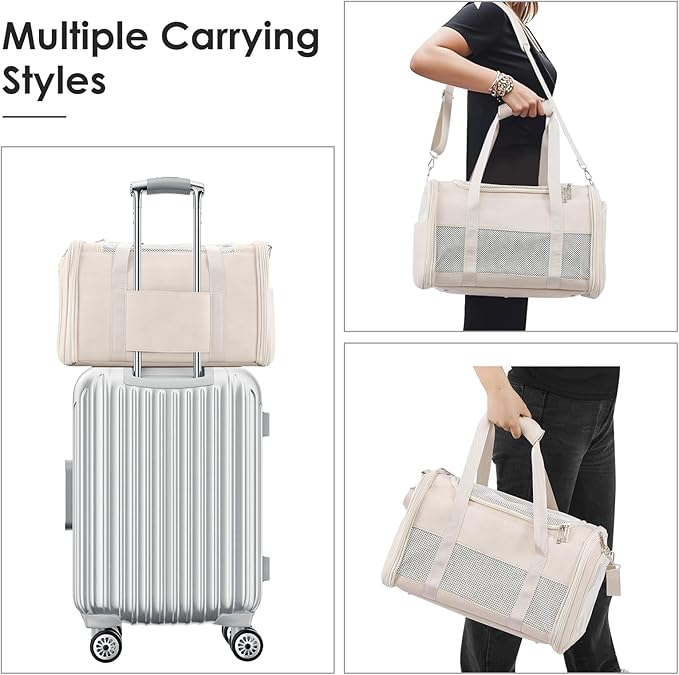 Fashion Dog Carrier Pet Carrier Airline Approved Cat Carrier for Small Dogs Cats Under 15 Lbs, Vegan Leather Collapsible Soft Sided Travel Puppy Carrier
