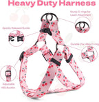 QQPETS Dog Harness Leash Set Adjustable Heavy Duty No Pull Halter Harnesses for Small Medium Large Breed Dogs Back Clip Anti-Twist Perfect for Walking (S(14"-20" Chest Girth), Sakura Pink)