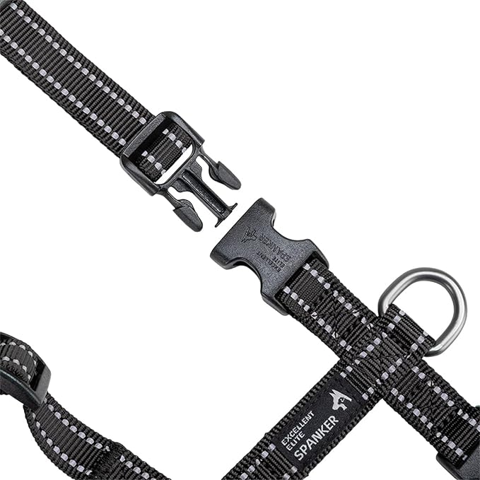 EXCELLENT ELITE SPANKER No Pull Dog Harness Reflective Nylon Vest L-Shaped Adjustable Easy Pet Harness for Small Medium Large Breeds Dogs Walking Training Black Red(Black-S)