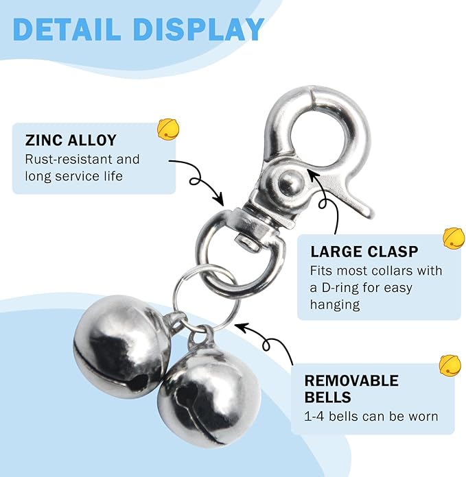 SCENEREAL Bells for Dog Collars - 2 Pack Pet Hanging Ring Bell Accessories for Dog & Cat, Pet Pendant Collar Charm with Heavy Duty Snap Clips