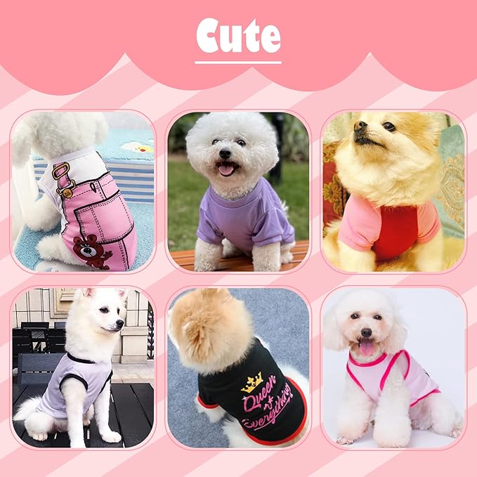 6 Pack Dog Clothes for Small Dogs, Soft and Breathable Puppy Kitten Dog Shirts with Letters for Pet Cats, Winter Dogs T-Shirt Apparel Sleeveless Vests for Chihuahua Yorkies (L)