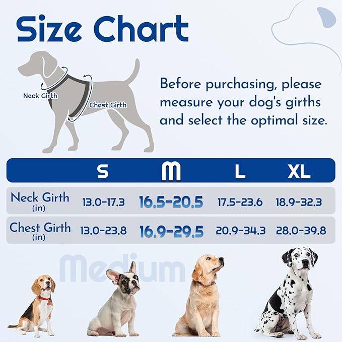 Eagloo Dog Harness Medium Sized, Easy Wearing with 3 Buckles, Adjustable No Pull Pet Harness with 2 Rings for Walking, No Chock Reflective Soft Padded Vest with Control Handle, Blue & Black, M
