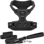 Voyager Dog Harness Dual Leash Attachment No-Pull Control Adjustable Soft but Strong Pet Harness for Medium and Large Dogs with 3M Reflective Technology, Leash Set Black Nylon, S (Chest: 16-20")