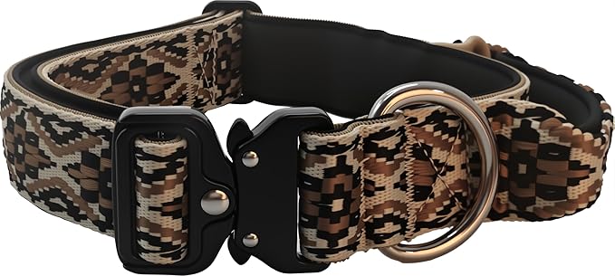 Heavy Duty Dog Collar with Unique Leopard Totem Design Adjustable Durable Nylon Collar, Metal Buckle for Large Dogs Bold Style for Training & Outdoor Adventures (Ethnic M)