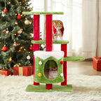 Christmas Decorations, Christmas Cat Tree Tower, 32.5 inch Cat Furniture with Condo & Multiple Platforms, Green Red White Cat Tree for Indoor Cats, Large Cat Tree with Scratching Post
