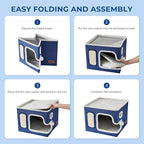 Cat Beds for Indoor Cats - Large Cat House for Pet with Fluffy Ball Hanging and Scratch Pad, Foldable Cat Hideaway,16.5x16.5x13 inches, Navy