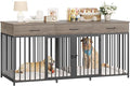HOSTACK Double Dog Crates Furniture, 71" Wide Indoor Dog Kennel with 3 Drawers, Farmhouse Dog Cage for 2 Large/Medium Dogs, Heavy Duty Dog Crate with Removable Divider, Wooden Pet House, Ash Grey