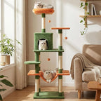 Tangkula 58 Inch Cat Tree Tower, Multi-Level Cat Tower with Sisal Scratching Posts, Padded Top Perch, Condo & Hammock, 3 Hanging Balls, Jumping Platforms for Indoor Cats (Green & Orange)