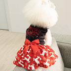 CuteBone Merry Christmas Dog Dress Velvet for Small Dogs Girl Reindeer Puppy Dresses Red Dog Clothes CVA04L-D