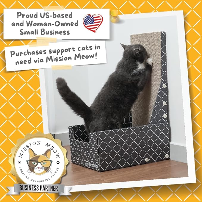 Hide & Scratch Cardboard Cat Scratcher Box & Bed - Dark Grey Diamond (Vertical L-Shaped) | Double-Sided Corrugated Pad for Indoor Cats | Refillable Scratching Board Toy for Play & Furniture Protection