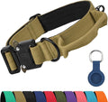 Joytale Tactical Dog Collar for Medium Dogs with Control Handle, Heavy Duty Military Training Collar for Power Breeds, AirTag Holder Case, Quick Release Metal Buckle, Soft Padded, M, Khaki