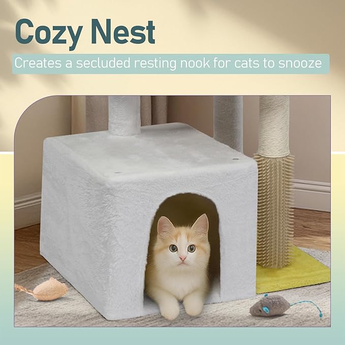 26.7" Cat Tree Tower with Cozy Condo & Top Perch, Cute Cat Tree for Indoor Cats, Multi-Level Cat Tree Tower for Indoor Cats with Scratching Post (Yellow/White)