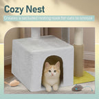 Cat Tree, Carpet Cat Tower for Indoors Cats, Cute Wood Kitty Condo with Scratching Post and Pad, Multi-Level Modern Activity Climbing Furniture for Small and Medium Cats (White)